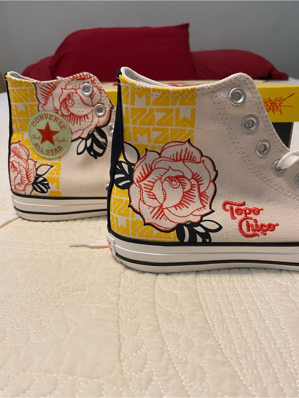 Converse Topo Chico New High-Top Sneakers in Natural with Yellow & Red Accents - Picture 9 of 12
